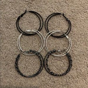Never worn black and silver hoop set!
